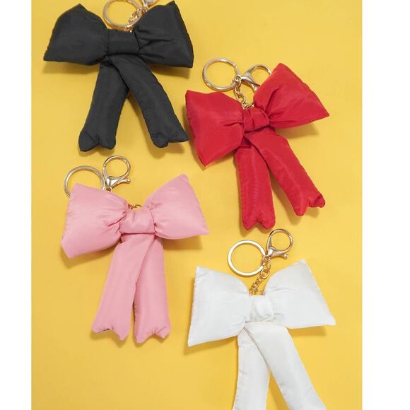 Puffy Coquette Bow Ribbon Bag Charm Keychain Key Ring Black - Picture 4 of 4